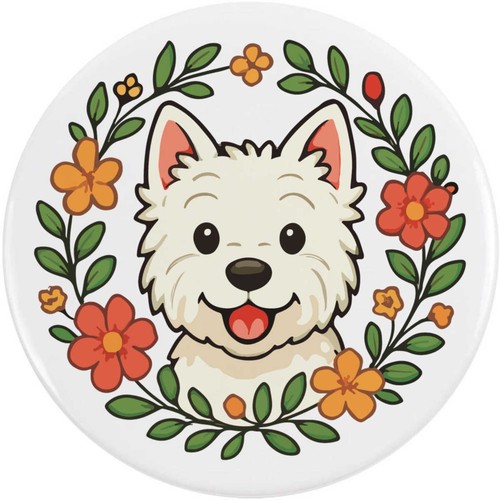 Westie floral wreath button - 'westie, wreath'